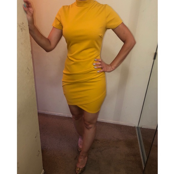 yellow turtleneck dress
